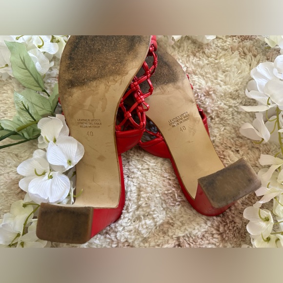Napoleoni Leather Woven Net Heel Sandals, Mules | Red ❤️ | Women’s Size: 40, EU - Picture 5 of 10